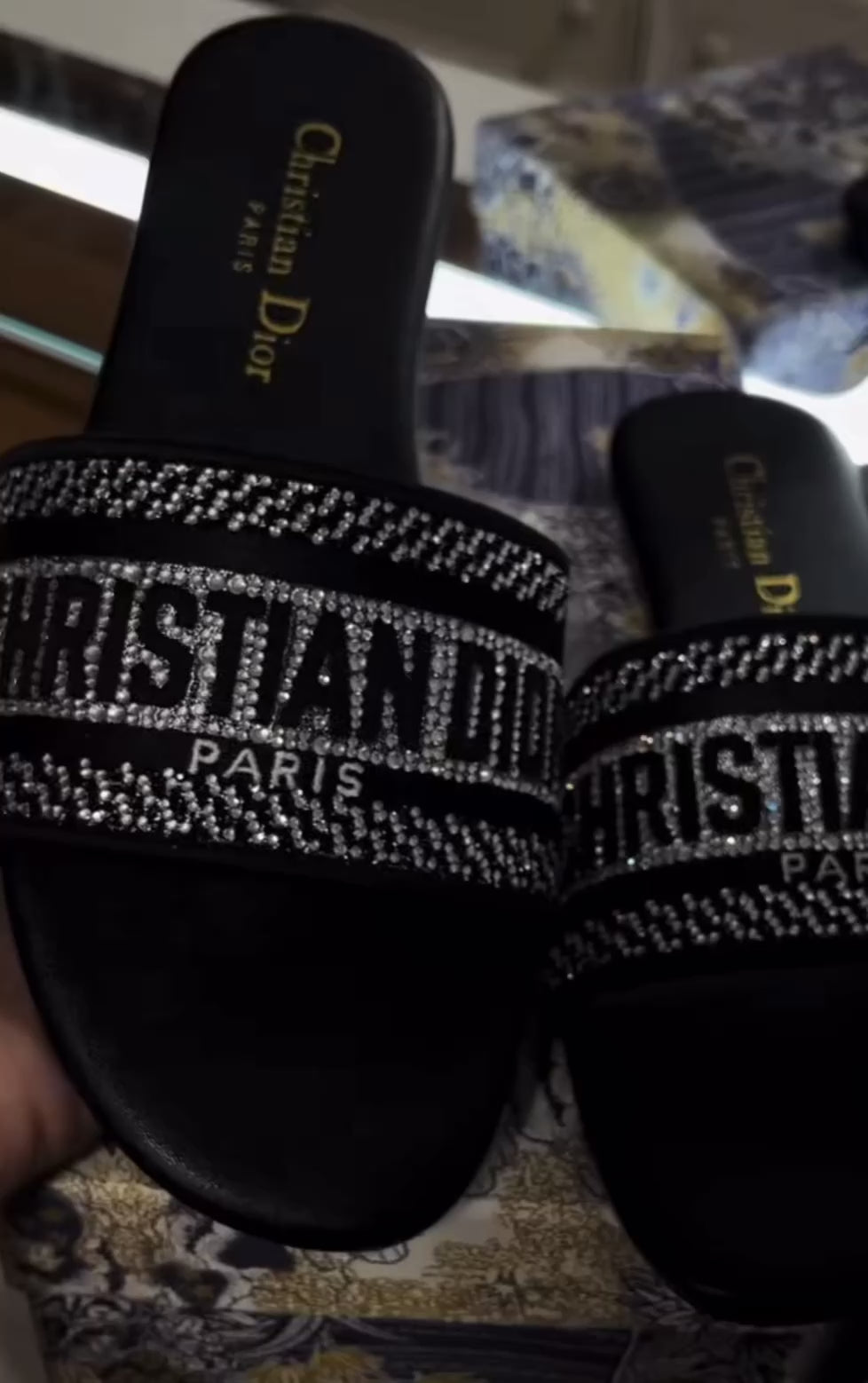 Christian Dior Sandals Black Silver Sparkly