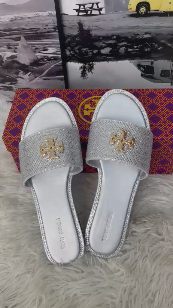 Tory Burch Sandals Silver gold logo