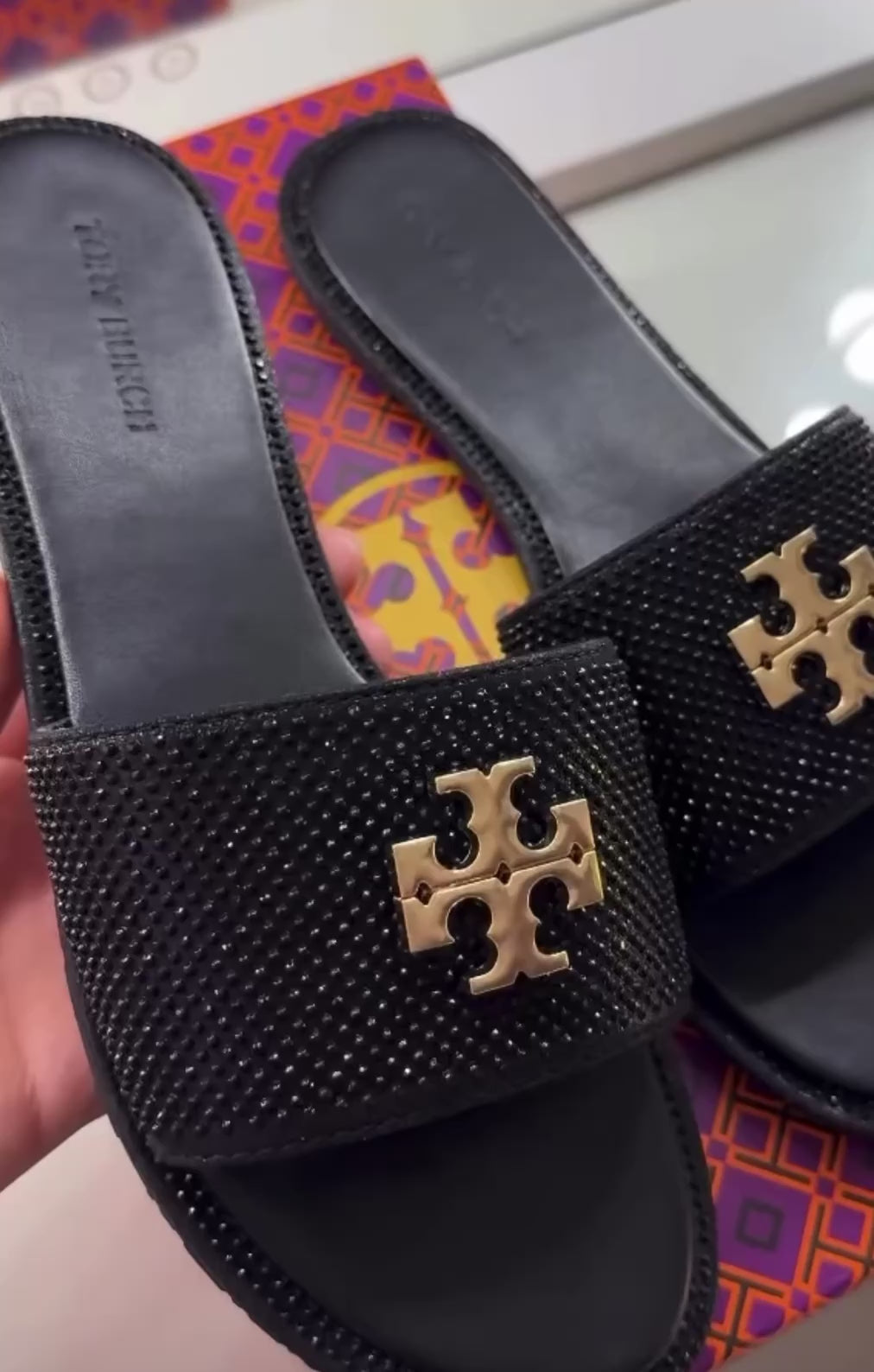 TB Black slip on sandals